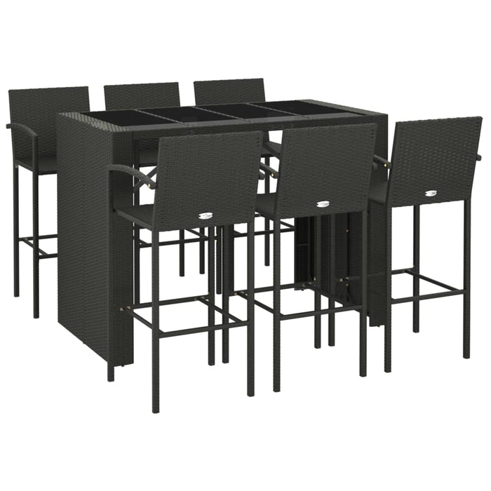Set mobilier bar de grădină, 7 piese, negru, poliratan WALTI