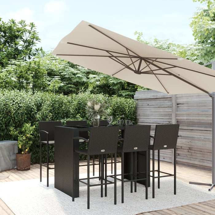 Set mobilier bar de grădină, 7 piese, negru, poliratan WALTI