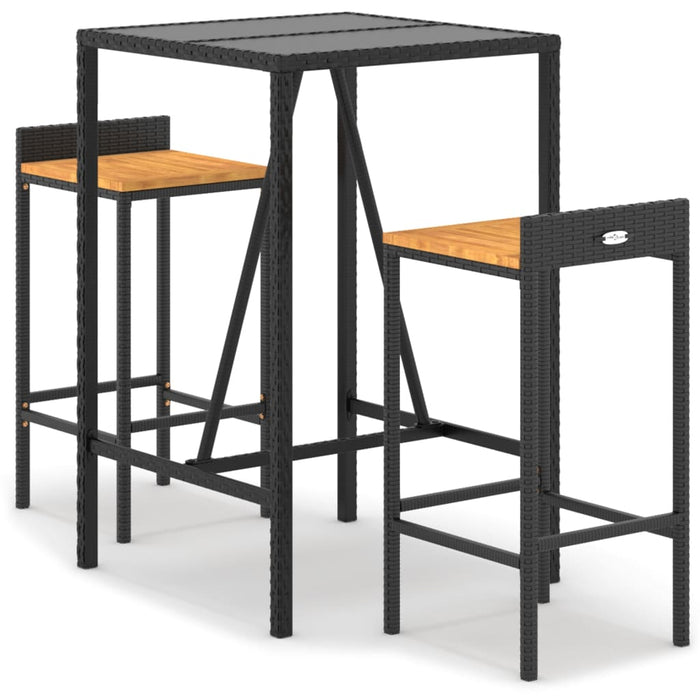 Set bar pentru grădină, 3 piese, negru, poliratan/lemn acacia - WALTI WALTI