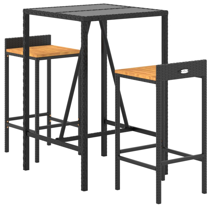 Set bar pentru grădină, 3 piese, negru, poliratan/lemn acacia - WALTI WALTI