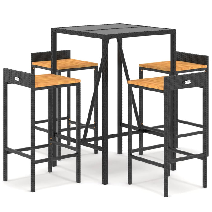 Set bar pentru grădină, 5 piese, negru, poliratan/lemn acacia - WALTI WALTI