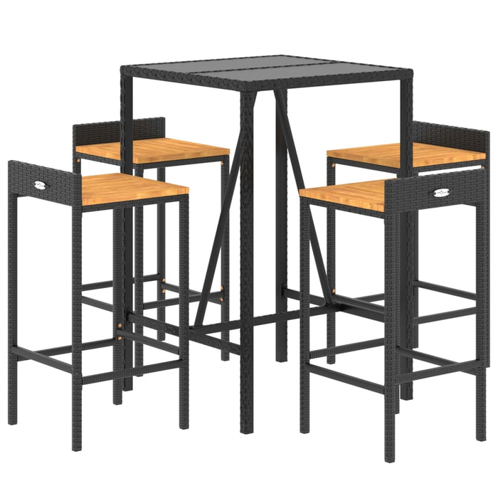 Set bar pentru grădină, 5 piese, negru, poliratan/lemn acacia - WALTI WALTI