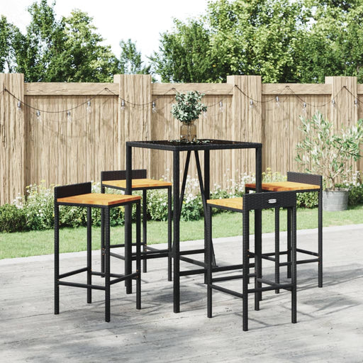 Set bar pentru grădină, 5 piese, negru, poliratan/lemn acacia - WALTI WALTI