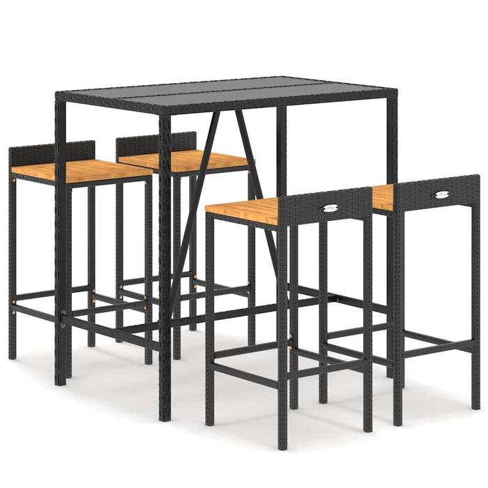 Set bar pentru grădină, 5 piese, negru, poliratan/lemn acacia - WALTI WALTI
