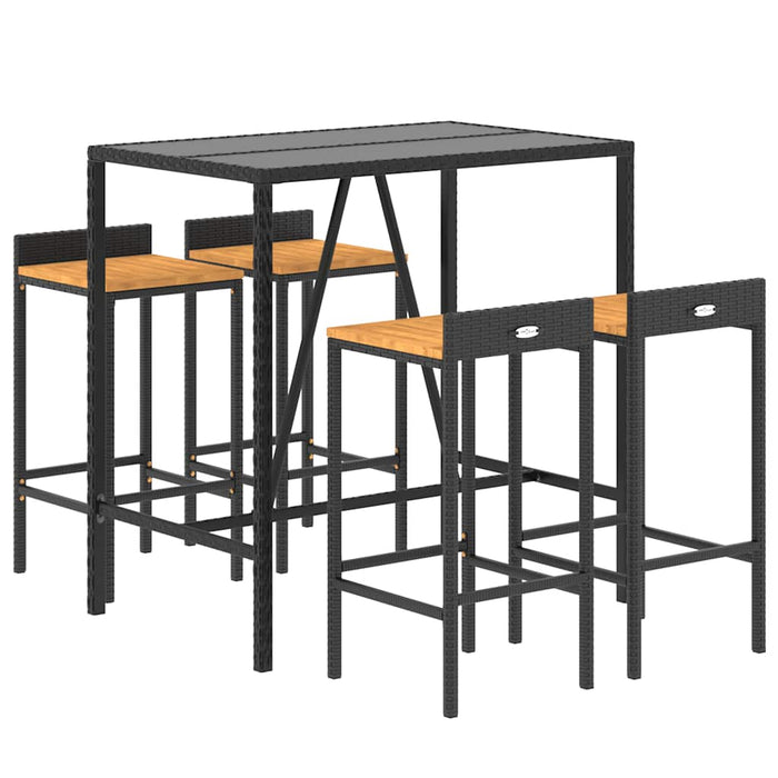 Set bar pentru grădină, 5 piese, negru, poliratan/lemn acacia - WALTI WALTI