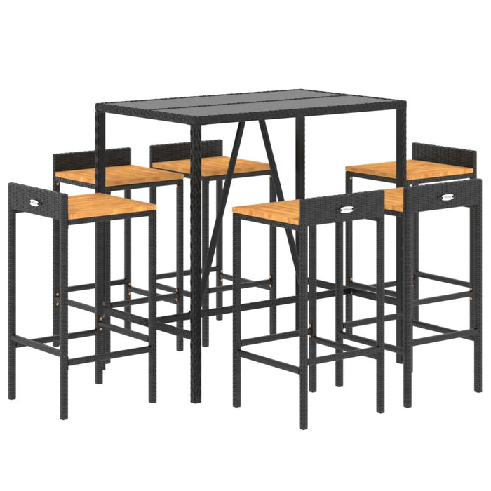 Set bar pentru grădină, 7 piese, negru, poliratan/lemn acacia - WALTI WALTI
