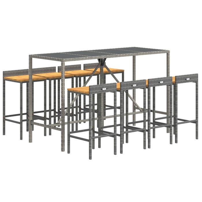 Set bar pentru grădină, 9 piese, gri, poliratan/lemn acacia - WALTI WALTI