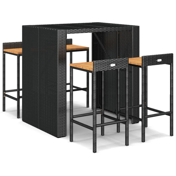 Set bar pentru grădină, 5 piese, negru, poliratan/lemn acacia WALTI