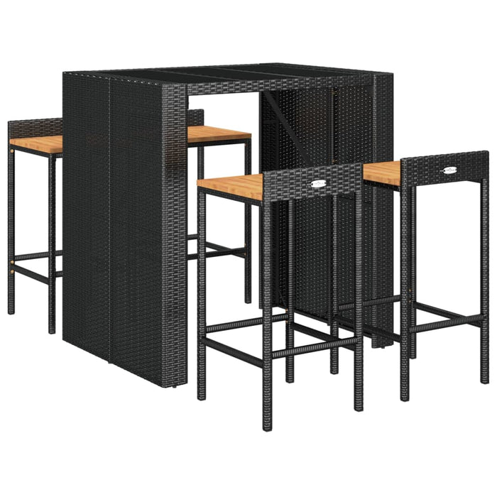 Set bar pentru grădină, 5 piese, negru, poliratan/lemn acacia WALTI