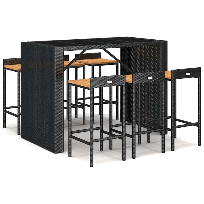Set bar pentru grădină, 7 piese, negru, poliratan/lemn acacia - WALTI WALTI