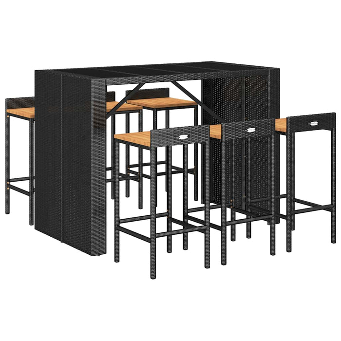 Set bar pentru grădină, 7 piese, negru, poliratan/lemn acacia - WALTI WALTI
