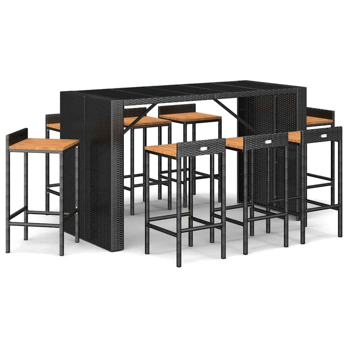 Set bar pentru grădină, 9 piese, negru, poliratan/lemn acacia - WALTI WALTI