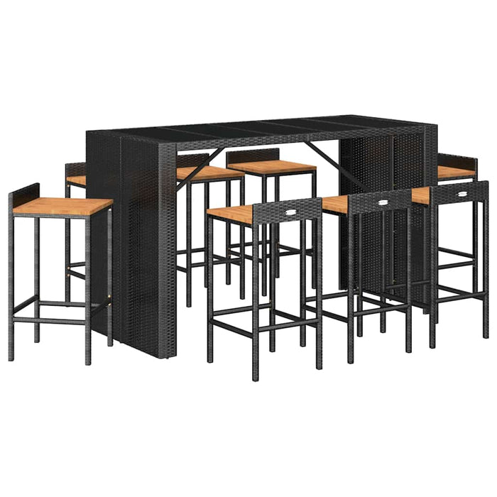 Set bar pentru grădină, 9 piese, negru, poliratan/lemn acacia - WALTI WALTI