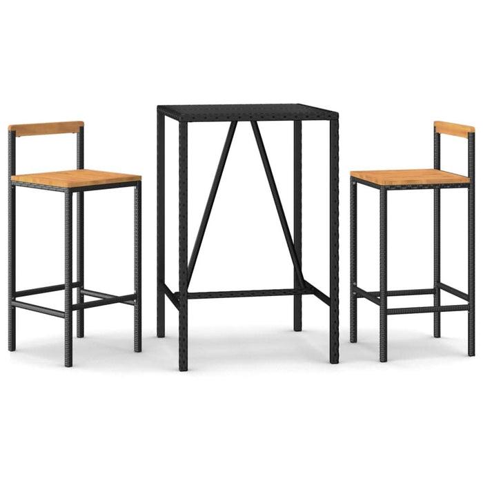 Set bar pentru grădină, 3 piese, negru, poliratan/lemn acacia - WALTI WALTI
