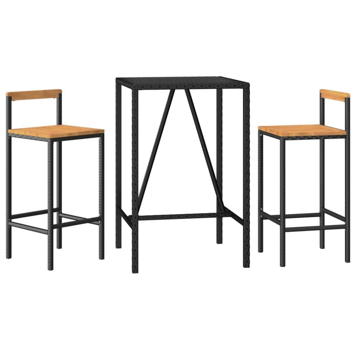 Set bar pentru grădină, 3 piese, negru, poliratan/lemn acacia - WALTI WALTI