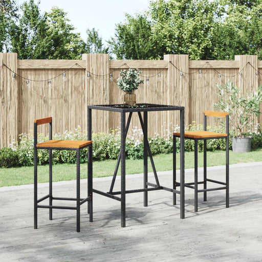 Set bar pentru grădină, 3 piese, negru, poliratan/lemn acacia - WALTI WALTI