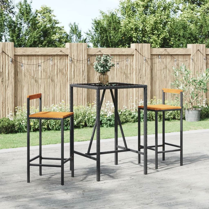 Set bar pentru grădină, 3 piese, negru, poliratan/lemn acacia - WALTI WALTI