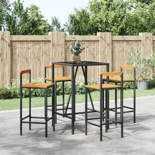 Set bar pentru grădină, 5 piese, negru, poliratan/lemn acacia - WALTI WALTI