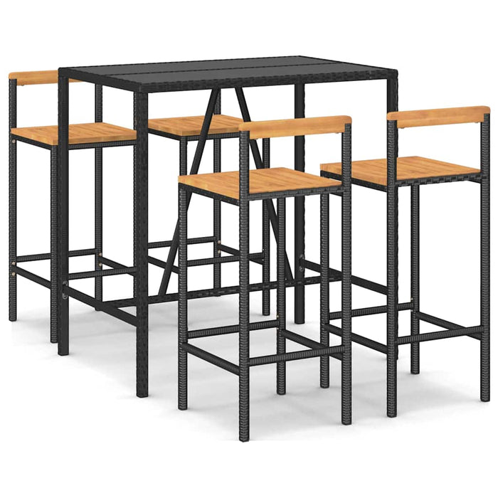 Set bar pentru grădină, 5 piese, negru, poliratan/lemn acacia WALTI