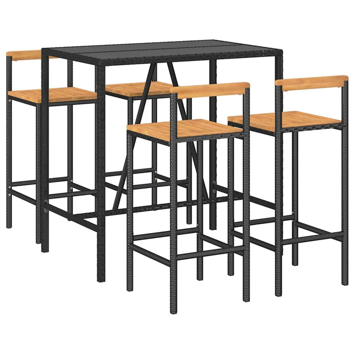 Set bar pentru grădină, 5 piese, negru, poliratan/lemn acacia WALTI