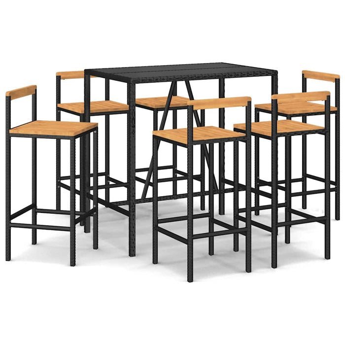 Set bar pentru grădină, 7 piese, negru, poliratan/lemn acacia - WALTI WALTI