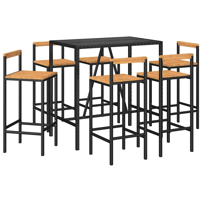 Set bar pentru grădină, 7 piese, negru, poliratan/lemn acacia - WALTI WALTI
