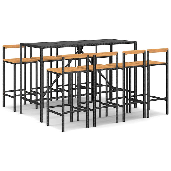 Set bar pentru grădină, 9 piese, negru, poliratan/lemn acacia WALTI