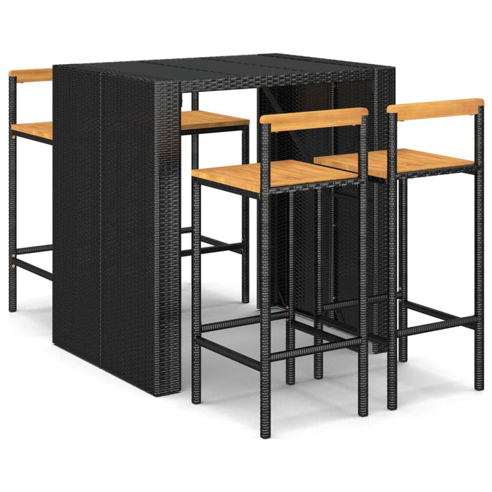 Set bar pentru grădină, 5 piese, negru, poliratan/lemn acacia WALTI
