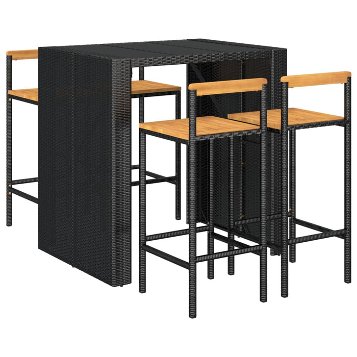 Set bar pentru grădină, 5 piese, negru, poliratan/lemn acacia WALTI