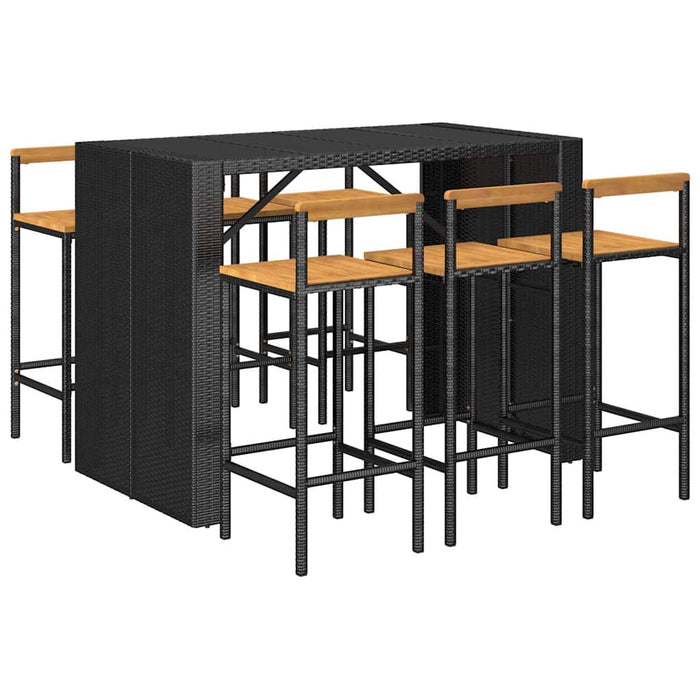 Set bar pentru grădină, 7 piese, negru, poliratan/lemn acacia WALTI