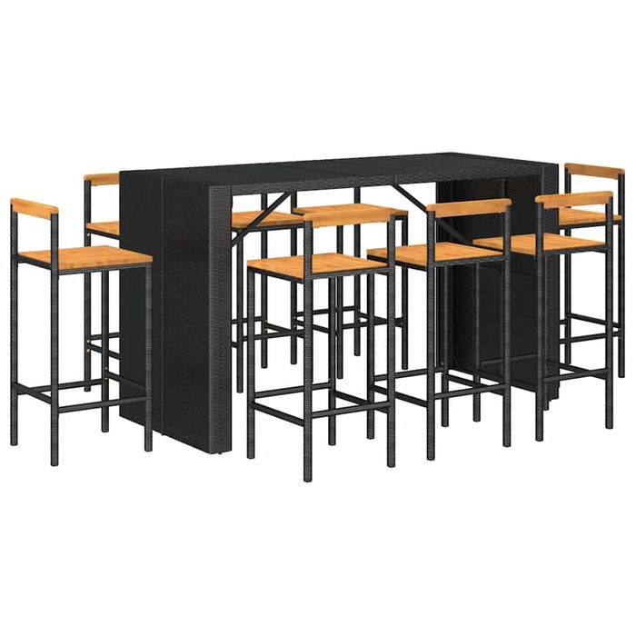 Set bar pentru grădină, 9 piese, negru, poliratan/lemn acacia - WALTI WALTI