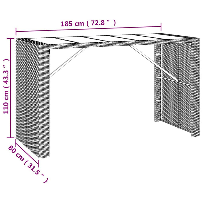 Set bar pentru grădină, 9 piese, negru, poliratan/lemn acacia - WALTI WALTI