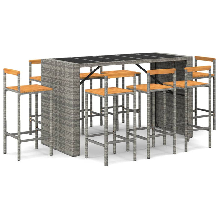 Set bar pentru grădină, 9 piese, gri, poliratan/lemn acacia - WALTI WALTI