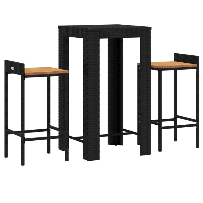 Set bar pentru grădină, 3 piese, negru, poliratan/lemn acacia - WALTI WALTI