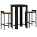 Set bar pentru grădină, 3 piese, negru, poliratan/lemn acacia - WALTI WALTI