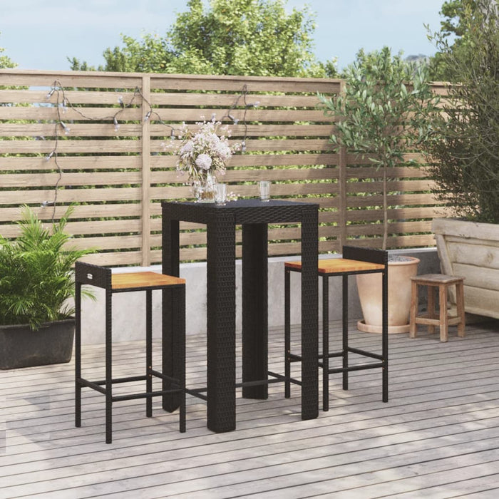 Set bar pentru grădină, 3 piese, negru, poliratan/lemn acacia - WALTI WALTI