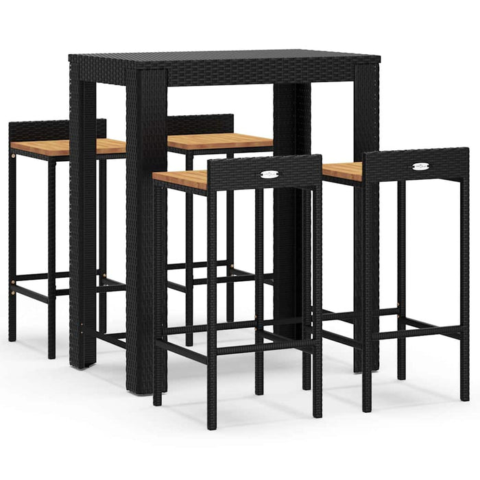 Set bar pentru grădină, 5 piese, negru, poliratan/lemn acacia WALTI