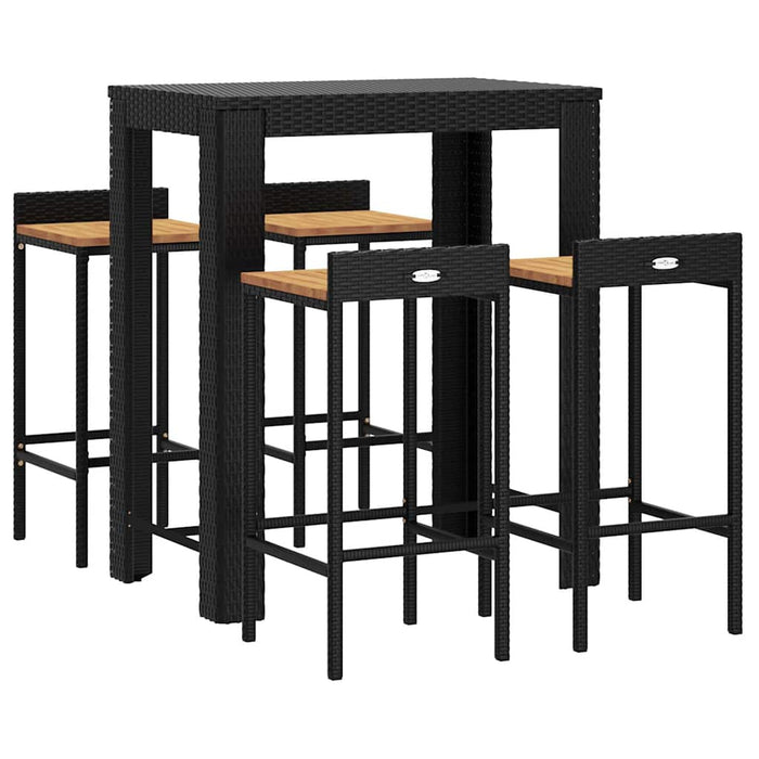 Set bar pentru grădină, 5 piese, negru, poliratan/lemn acacia WALTI