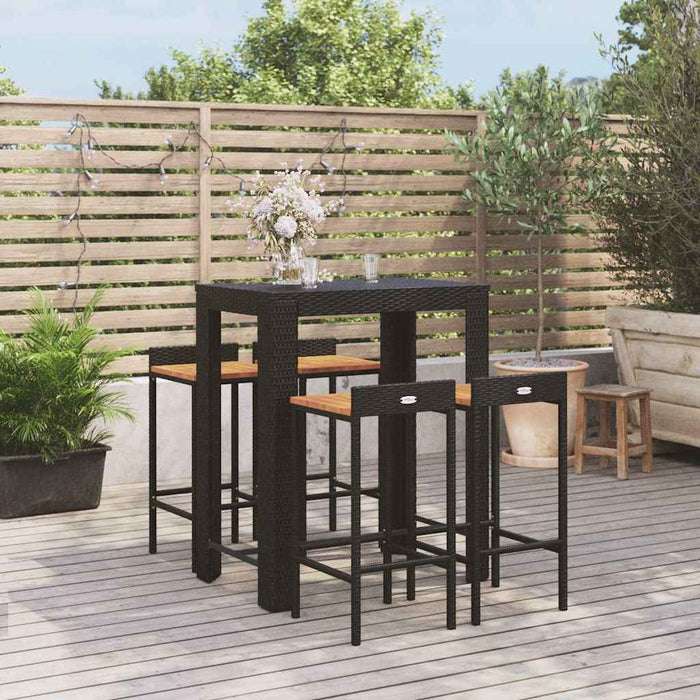 Set bar pentru grădină, 5 piese, negru, poliratan/lemn acacia WALTI