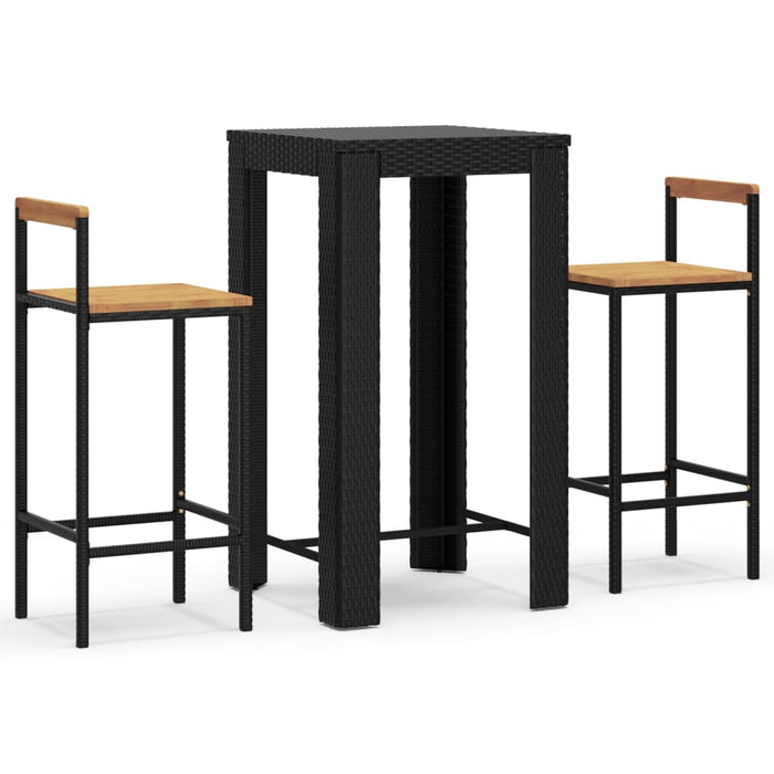 Set bar pentru grădină, 3 piese, negru, poliratan/lemn acacia WALTI