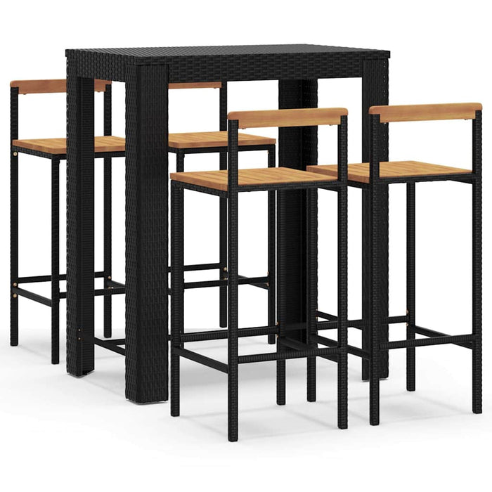 Set bar pentru grădină, 5 piese, negru, poliratan/lemn acacia WALTI