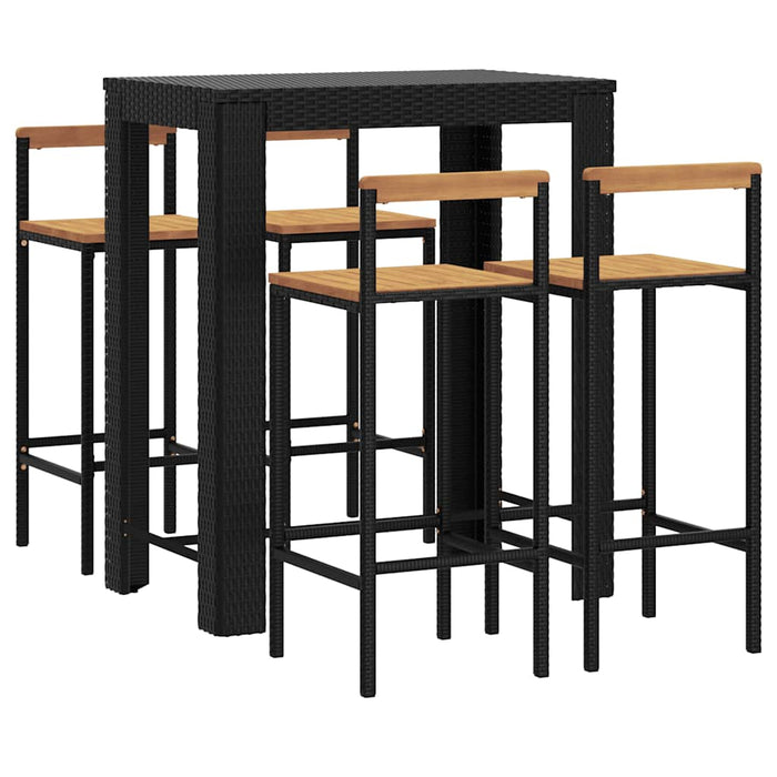 Set bar pentru grădină, 5 piese, negru, poliratan/lemn acacia WALTI