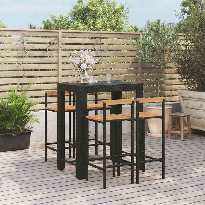 Set bar pentru grădină, 5 piese, negru, poliratan/lemn acacia WALTI