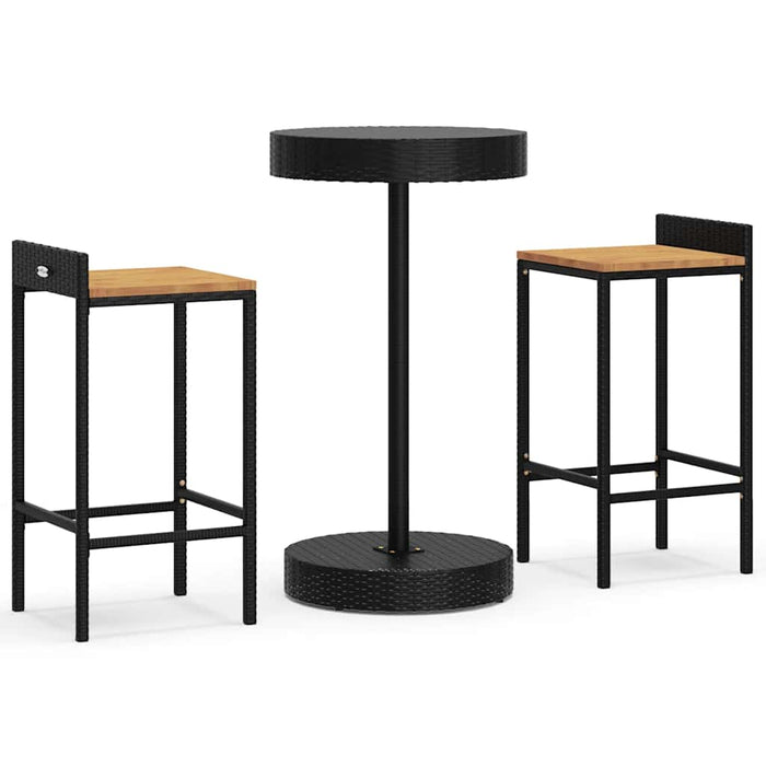 Set bar pentru grădină, 3 piese, negru, poliratan/lemn acacia WALTI