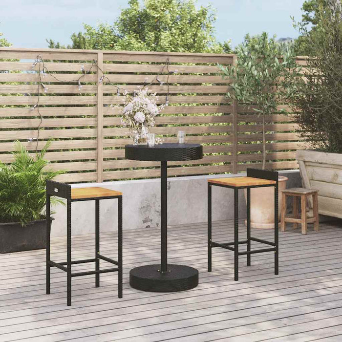 Set bar pentru grădină, 3 piese, negru, poliratan/lemn acacia WALTI