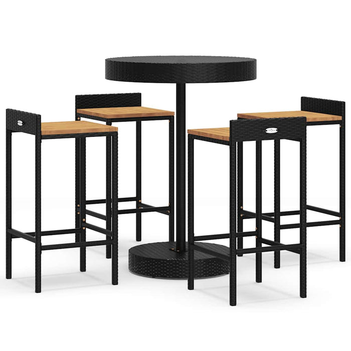 Set bar pentru grădină, 5 piese, negru, poliratan/lemn acacia - WALTI WALTI