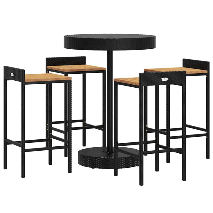 Set bar pentru grădină, 5 piese, negru, poliratan/lemn acacia - WALTI WALTI