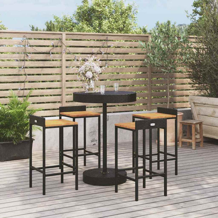 Set bar pentru grădină, 5 piese, negru, poliratan/lemn acacia - WALTI WALTI