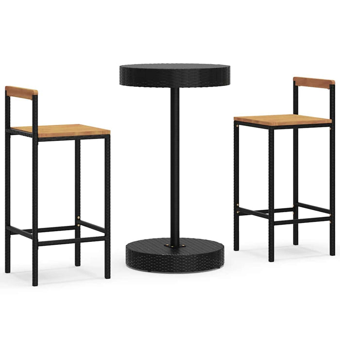 Set bar pentru grădină, 3 piese, negru, poliratan/lemn acacia WALTI