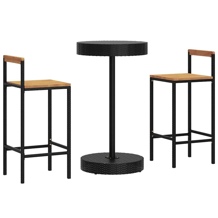Set bar pentru grădină, 3 piese, negru, poliratan/lemn acacia WALTI